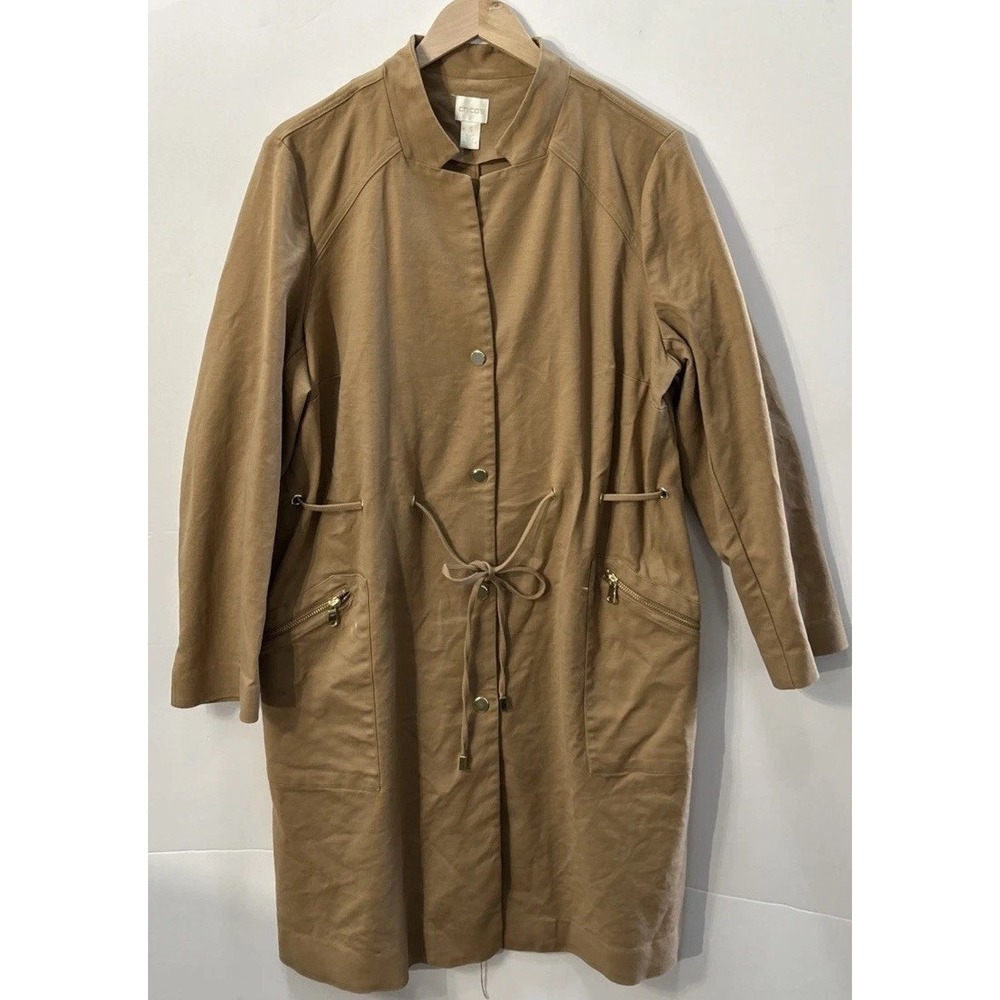 Women's Chico's Brown Sugar Drawstring Duster Jacket Topper Sz 3 = XL 16 18